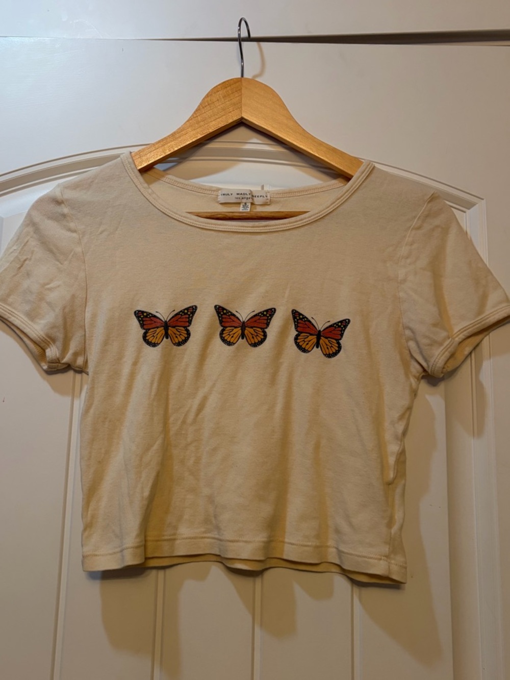 Truly Madly Deeply Cream Butterfly Crop Tee